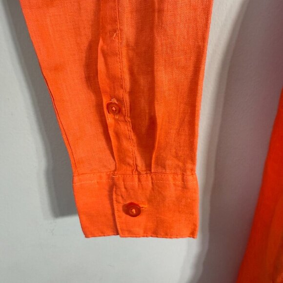 NWOT 100% Linen Button Up Shirt Dress Free Line Athens Women's Small Orange Chic - Picture 8 of 13